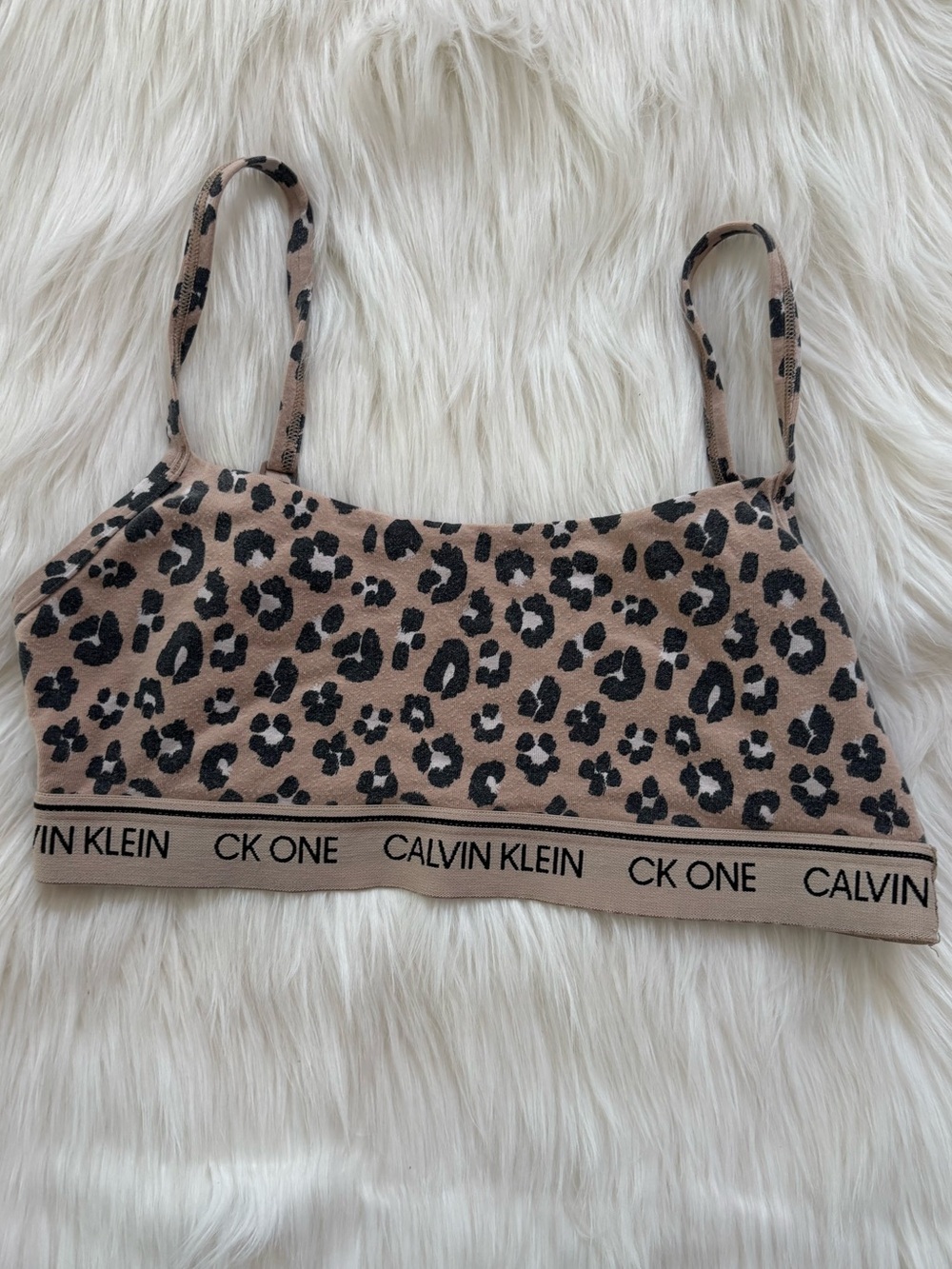 Calvin Klein CK One Leopard Bralette in Tan and Black